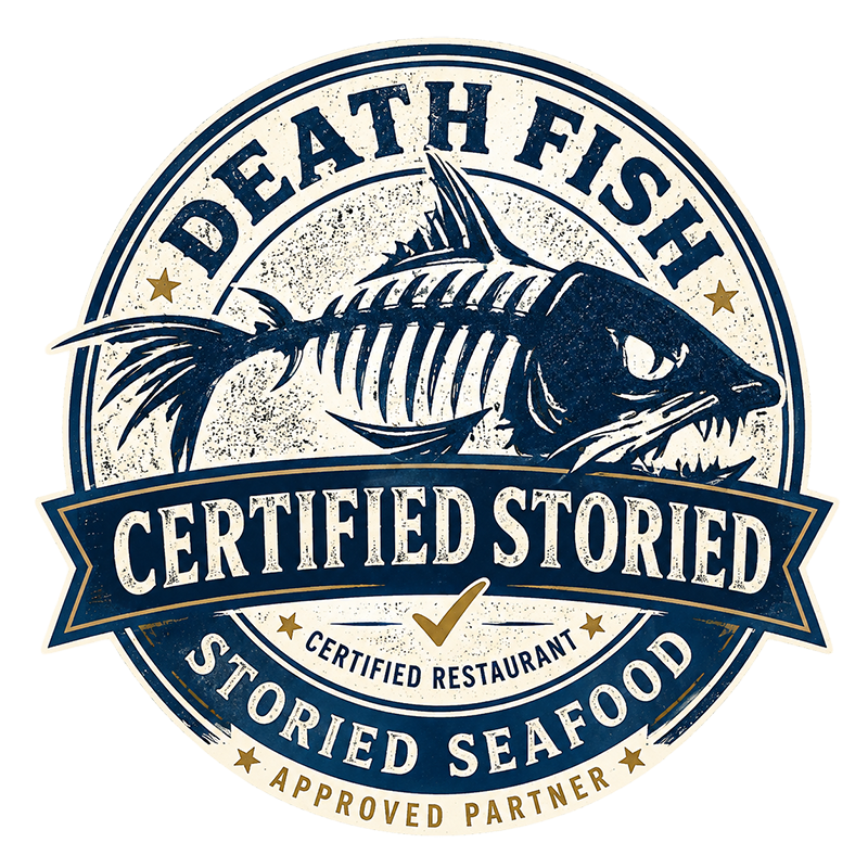 Death Fish Certified Storied Seafood supplier, market and restaurant designation logo