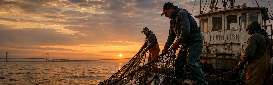 Working watermen and seafood harvest scene