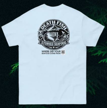 Death Fish Storied Seafood Round logo Gildan Tee