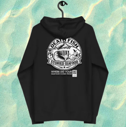 Death Fish Storied Seafood Round logo zip hoodie